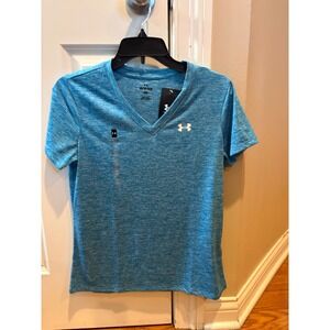 Under Armour Womens Tech Twist V-Neck Short Sleeve Shirt Blue XS 1384227 NEW